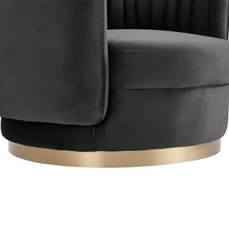 Fauteuil demi-tonneau pivotant en velours Catalin, Velours gris