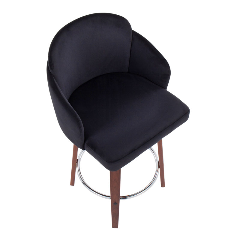 Tabouret tournant 25 "Violetta, Velours noir, Noyers