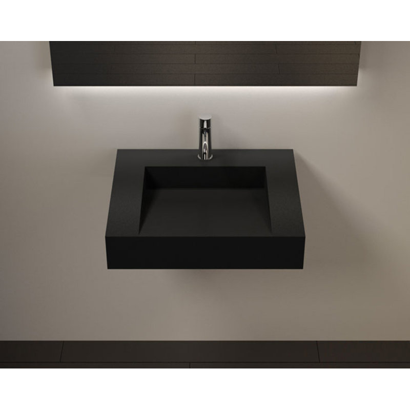 Badeloft 23.6" x 19.6" Stone Resin Wall Mounted Bathroom Sink WT-04-E-MBLK in Matte Black