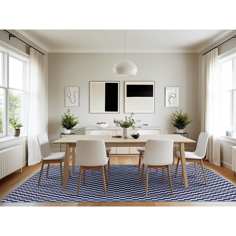 Tapis bleu tissé à la machine, Rectangle 7 pi x 10 pi