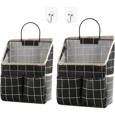 2 Pack Wall Hanging Storage Bags, Organizer With Pockets, Storage For Dormitory Bathroom Bedroom Kitchen (White Grid)