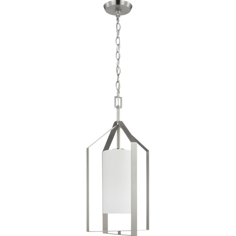 Luminaire suspendu 1 lumière Margan, Nickel brossé, Blanc
