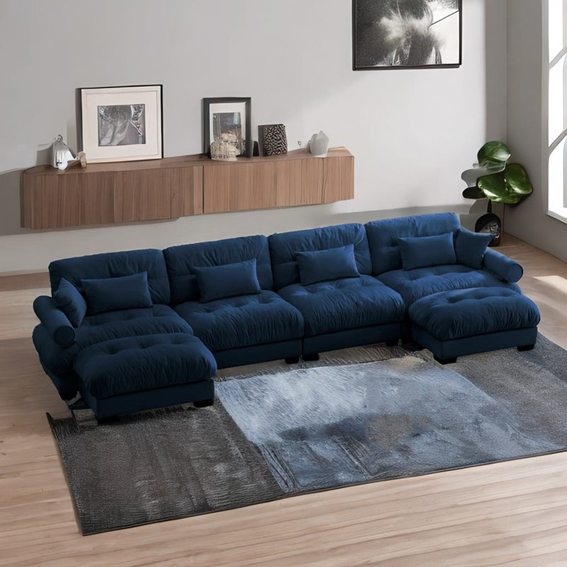 Canapé modulaire en U, Velours bleu