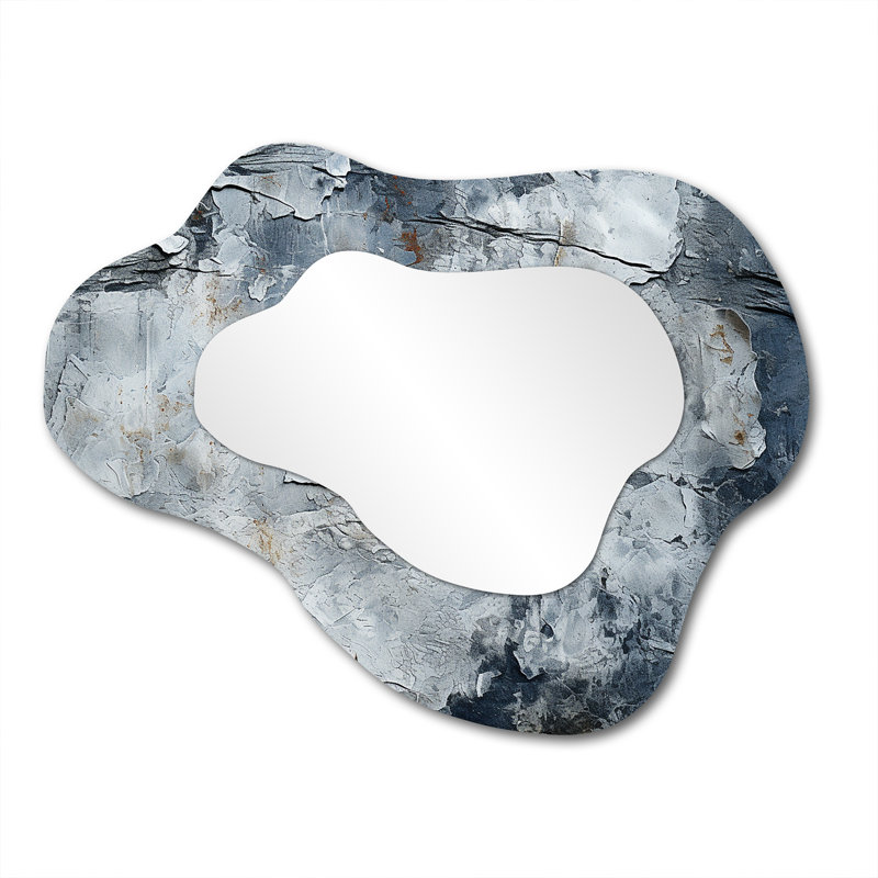 Abstract Grey Lunar Surface I - Tachisme Asymmetrical Decorative Wall Mirror, Modern Cloud Mirror, Printed Metal Art