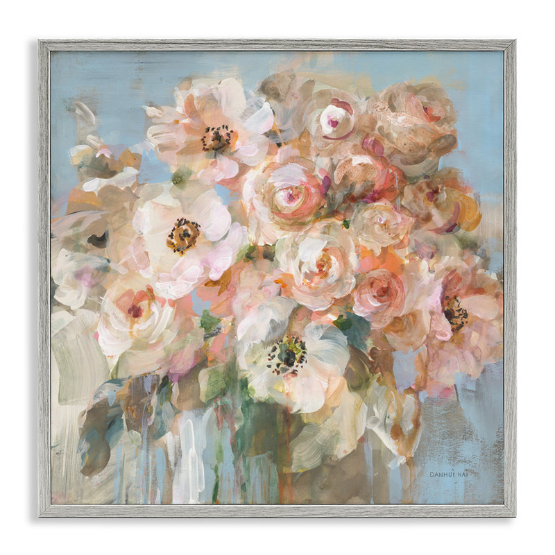 «Blush Bouquet» rose par Danhui Nai - peinture sur bois, H 17 po x l 17 po x P 1,5 po, Estampe numérique Farmhouse
