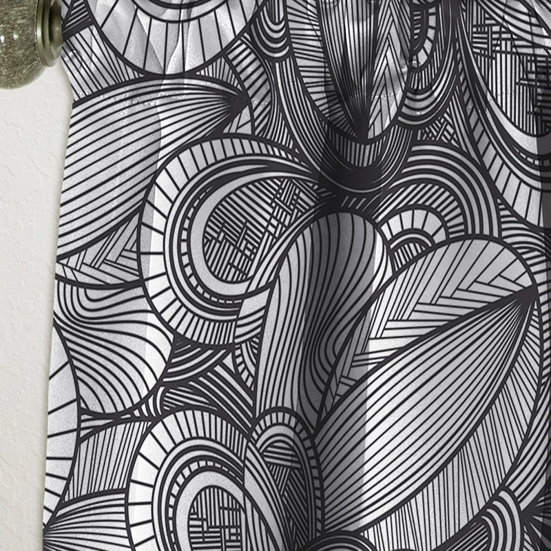 Feuilles géométriques en noir et blanc - Rideau simple occultant à motif géométrique, L 52 po x L 108 po