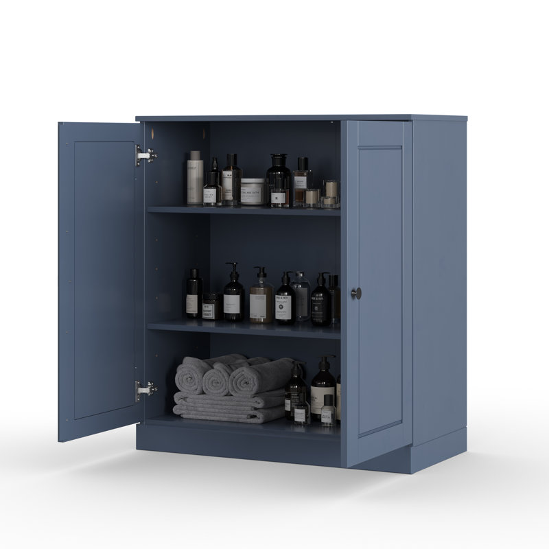 Armoire de salle de bain 100% en bois massif avec portes, tablettes réglables, armoire de rangement modulaire pour salle de bain et buanderie, l 32 po x H 35,75 po