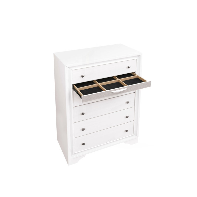 Commode verticale avec panneau décoratif et boutons ronds, Blanc