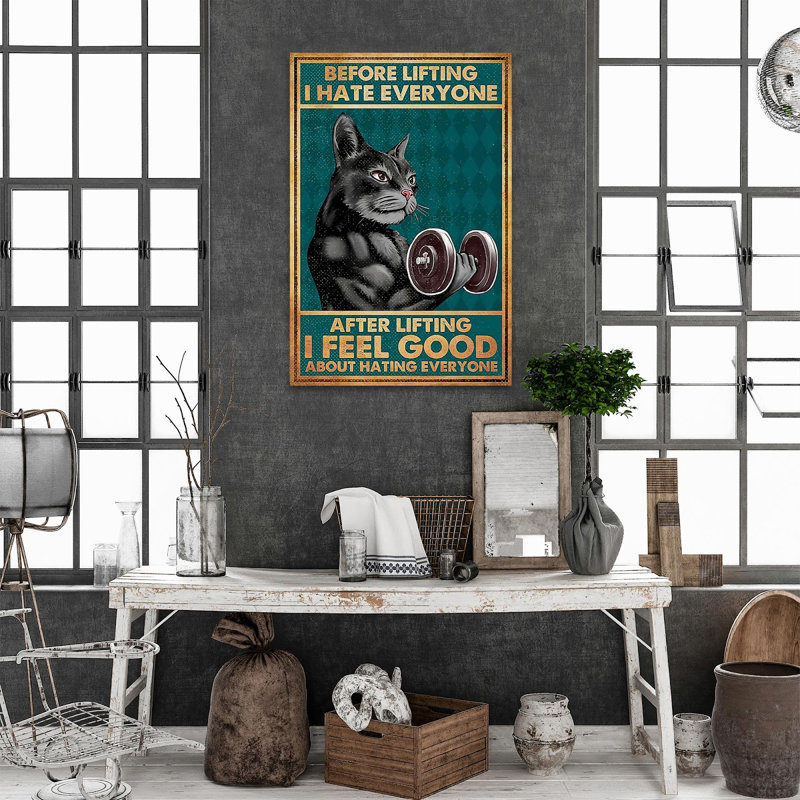 Remise en forme de chat avant de soulever - 1 pièce, impression sur toile tendue, H 36 po x l 24 po x P 1,25 po