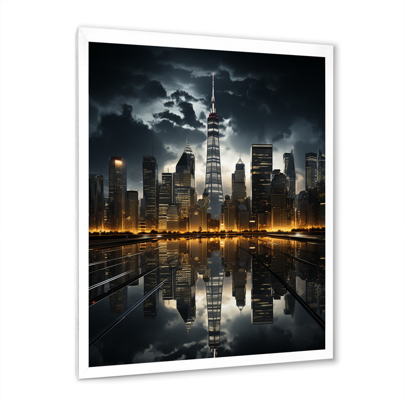 Hoddesdon gratte-ciel monochromatique Metropolis II - impression, Cadre photo blanc, H 44 po x l 34 po x P 1,5 po