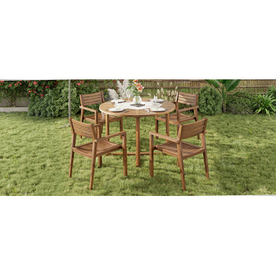 5-Piece Outdoor Dining Set With 4 Wood Chairs