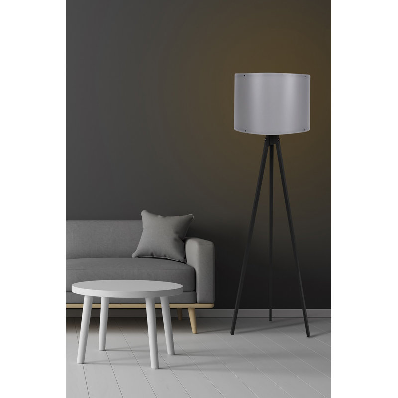 Lampe sur pied moderne avec corps en panneau de fibres à densité moyenne, noir et gris, hauteur totale de 57,1 po | Capuchon en polypropylène de 15,0 po de diamètre | Interrupteur marche / arrêt | Douille E27 (60 W maximum) | Longueur de câble réglable jusqu'à 78,7 po | Éclairage élégant pour le salon et la chambre à coucher