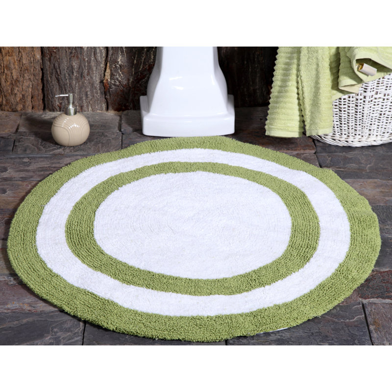 Sage Green and White Cotton Reversible Round Bath Rug