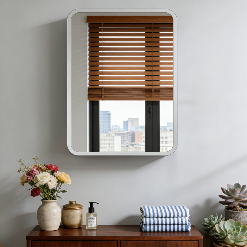 Armoire à pharmacie 20 po x 28 po à fixation murale ou encastrée en métal argenté avec miroir