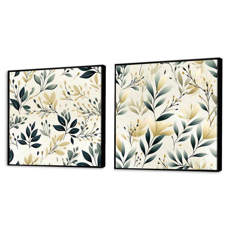 Swanage - Ensemble de 2 collages carrés floral et botanique, Cadre flottant noir, H 30 po x l 61 po
