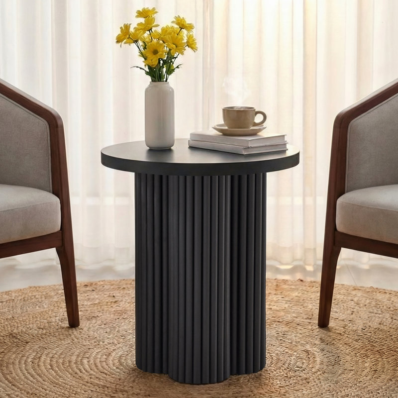 24" Round Pedestal Base End Table, Black