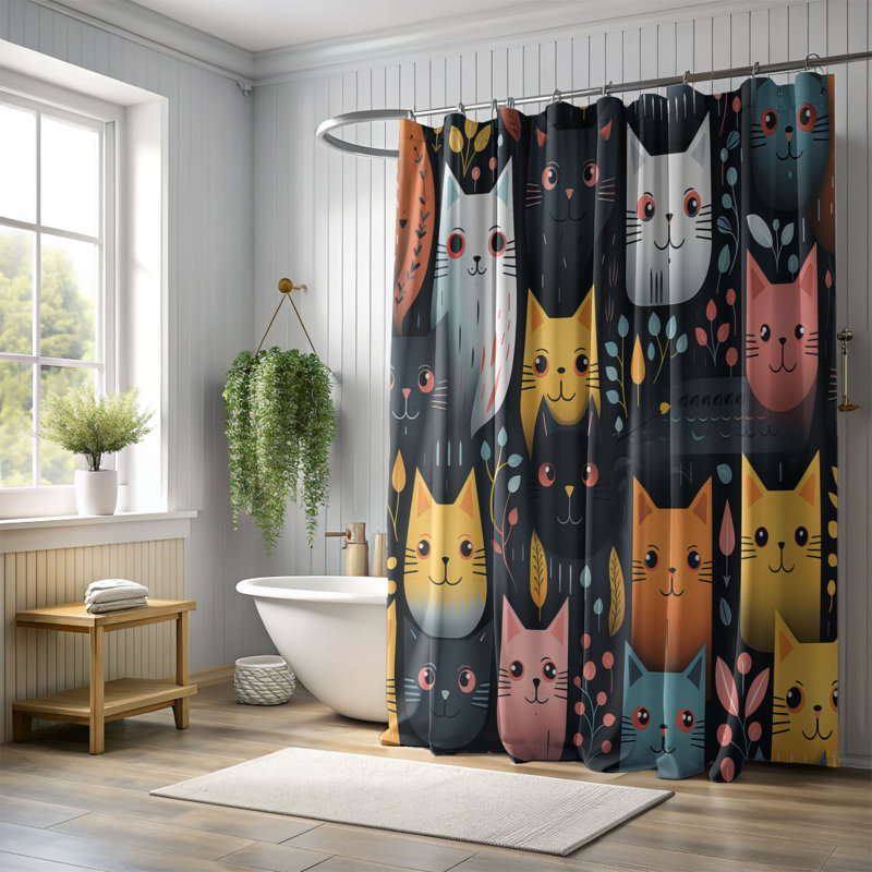 Eerie Cats - Rideau de douche Premium, H 74 po x l 71 po