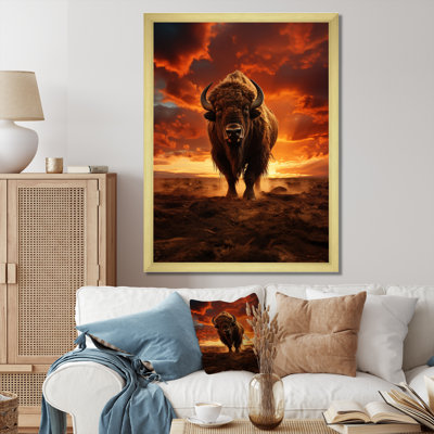 «Orange Brown Buffalo Silhouette Serenade», reproduction sur toile