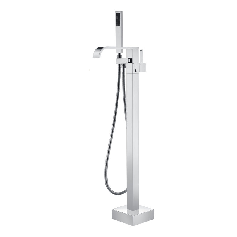 SUMERAIN High Flow Floor Mount Bathtub Faucet with Handheld Shower, 360° Swivel Waterfall Spout Free Standing Tub Filler, Chrome