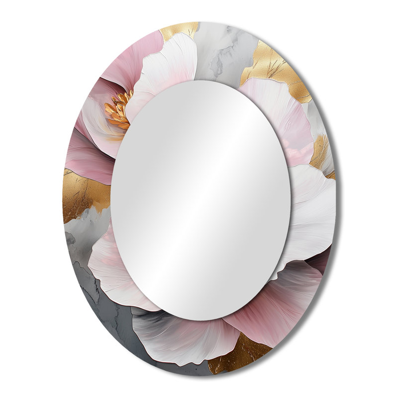 Blanc et rose pivoines élégantes I - miroir mural traditionnel ovale, 43 po x 33 po