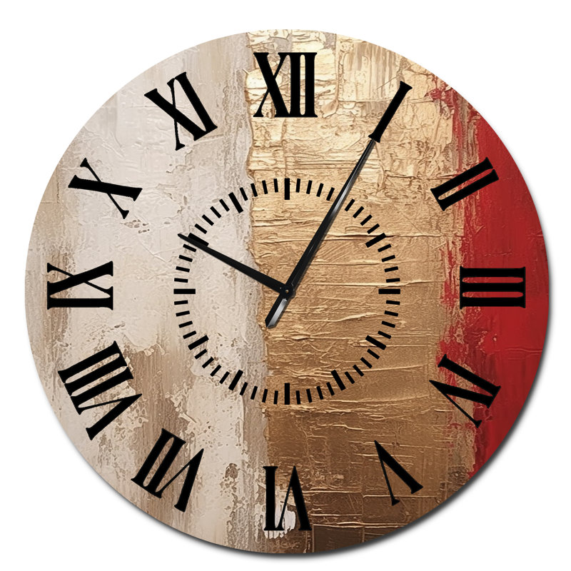 Pleine lune, rachat abstrait doré et rouge I - Peinture abstraite horloge murale, Surdimensionné