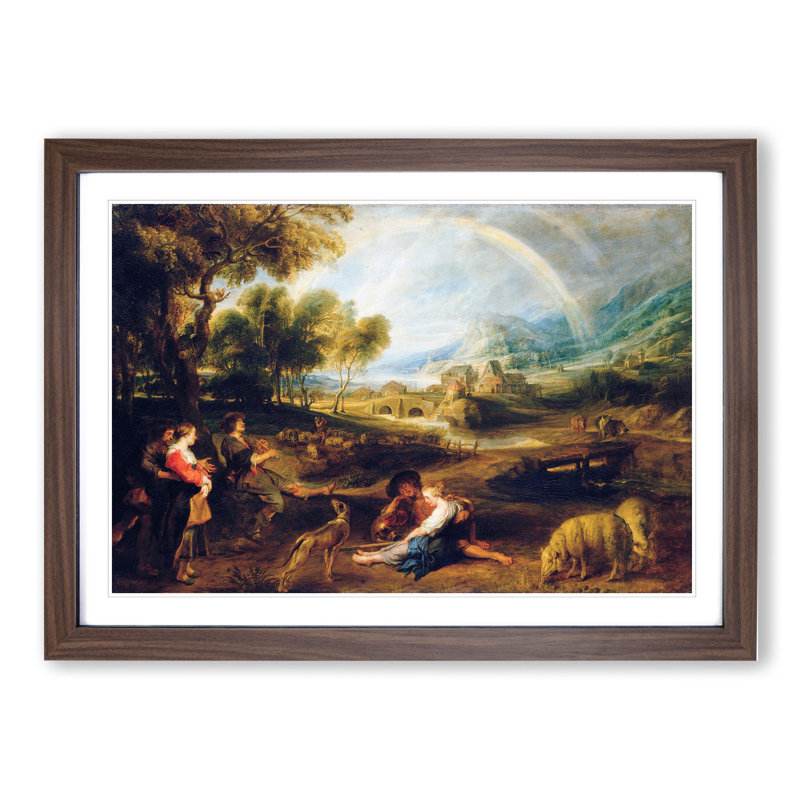 Landscape with a Rainbow by Peter Paul Rubens - Picture Frame Painting on MDF, Walnut Framed, 48cm H x 65cm W x 2cm D
