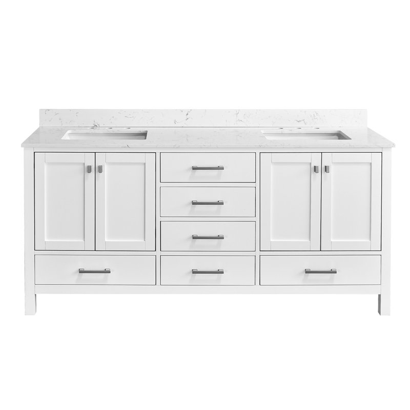 Meuble-lavabo 72 po, meuble-lavabo avec cadre en bois massif, comptoir autoportant avec double cuve, Blanc, 72"