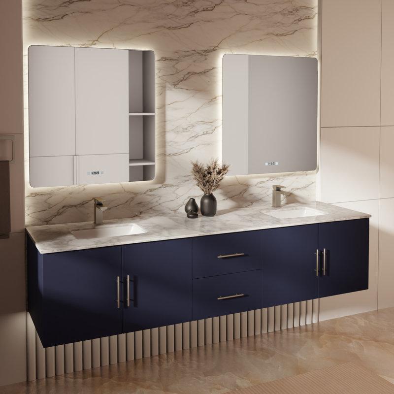 Meuble-lavabo double l 80 po x P 22 po Geneva, Marine