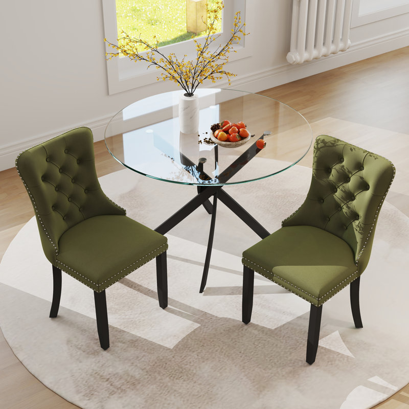 Ensemble repas rond à piédestal, 3, Vert olive