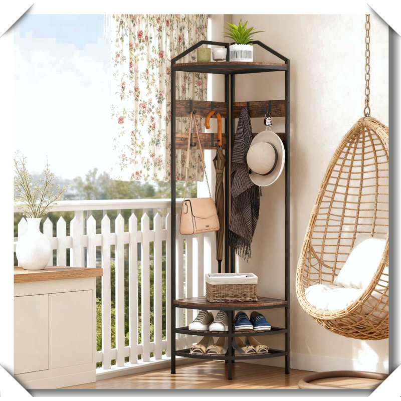Industrial Corner Coat Rack With Shoe Storage