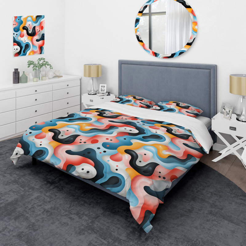 Ensemble de housse de couette rose et bleu Popart, Housse de couette simple + 1 taie décorative stan