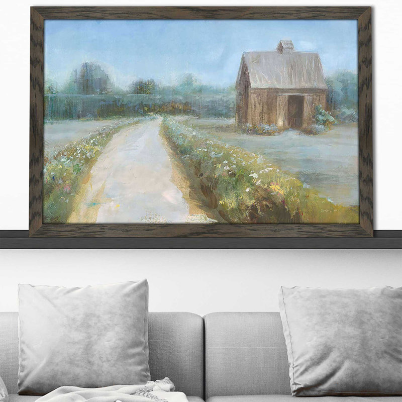 Road to the Fields par Danhui Nai - Peinture, H 21,5 po x l 27,5 po x P 0,75 po, Cadre chocolat patiné