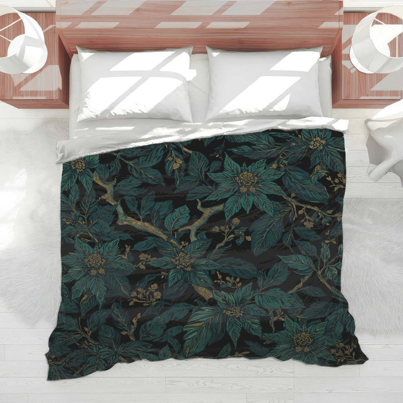 Teal Floral Leaves Comforter, Twin Extra Long