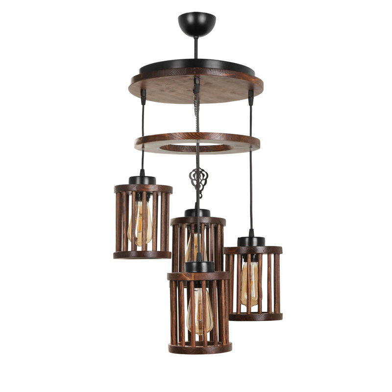 Luminaire suspendu cylindrique à 4 lumières Neive, Marron foncé