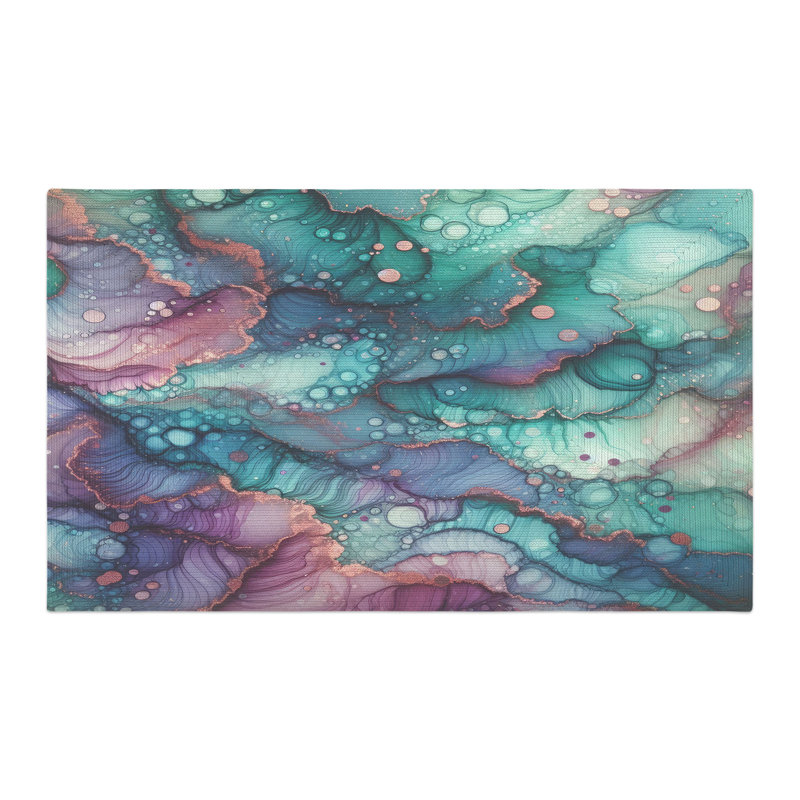 Tapis tressé bleu sarcelle et mauve scintillant, Rectangulaire 3 pi x 5 pi