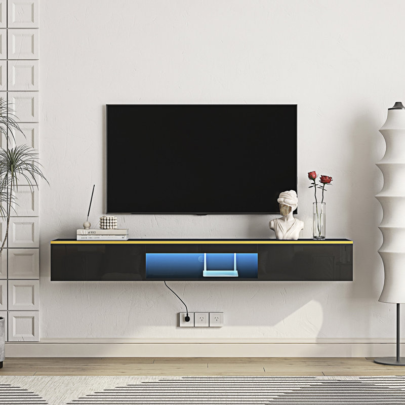 Floating TV Stand Wall Mounted, 9.18"H x 69.31"L x 11.81"W, Black