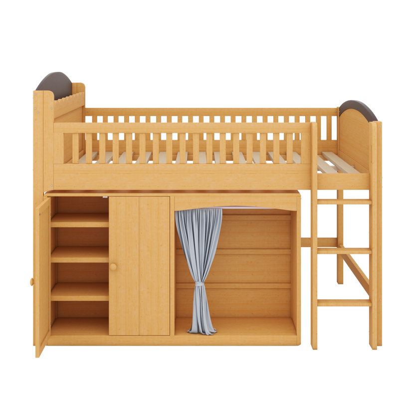 Lit haut peu encombrant avec rangement combiné, grande garde-robe et lumière ambiante à DEL réglable, Bois