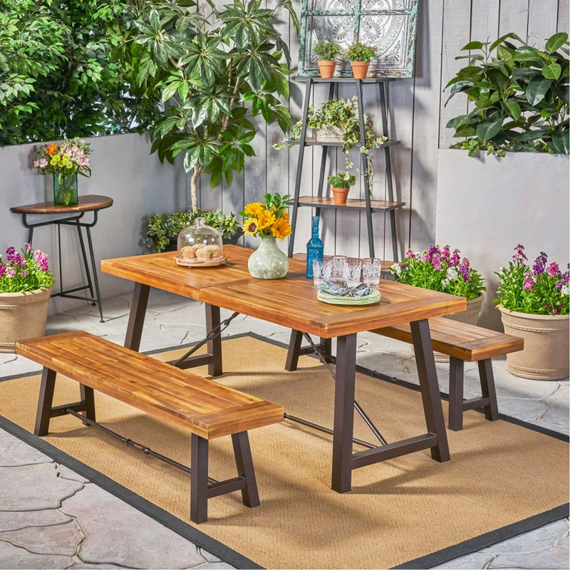 3 Piece Wood Outdoor Dining Set