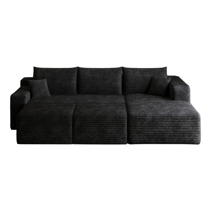 Canapé modulaire 95 po avec 2 repose-pieds Cloud, coussins rembourrés minimalistes modernes, canapé confortable en forme de U pour le salon, canapé d'angle à siège profond, aucun assemblage requis, noir (tissu en velours côtelé moelleux)