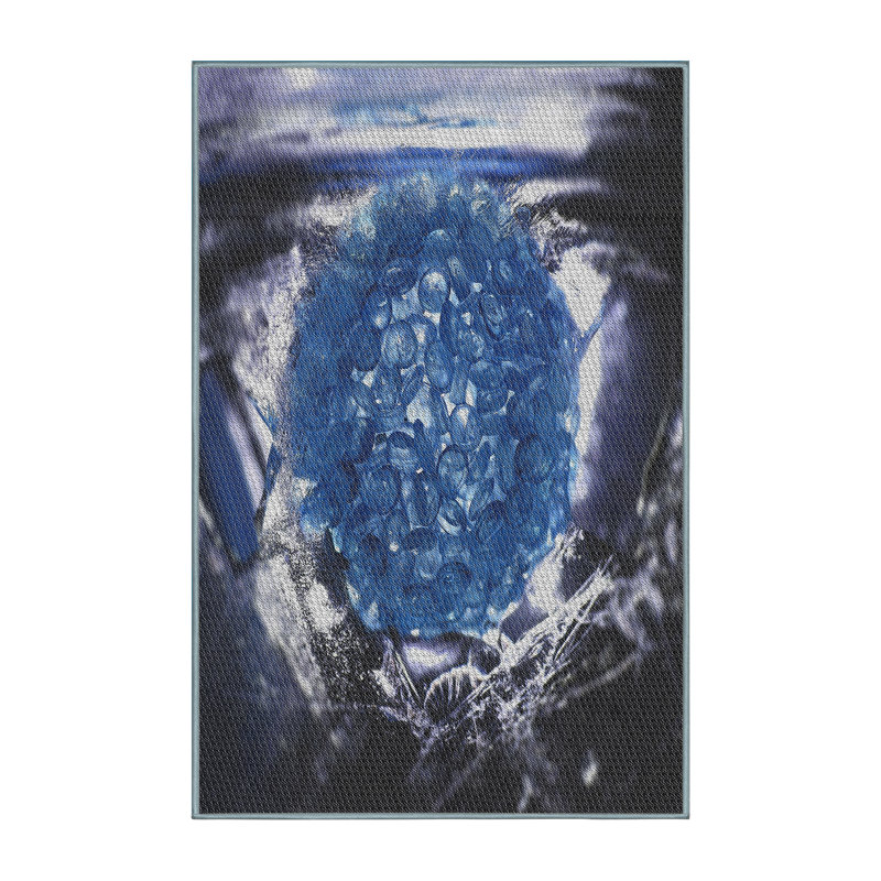 Tapis bleu et noir à motif abstrait, Rectangle 5 pi x 8 pi