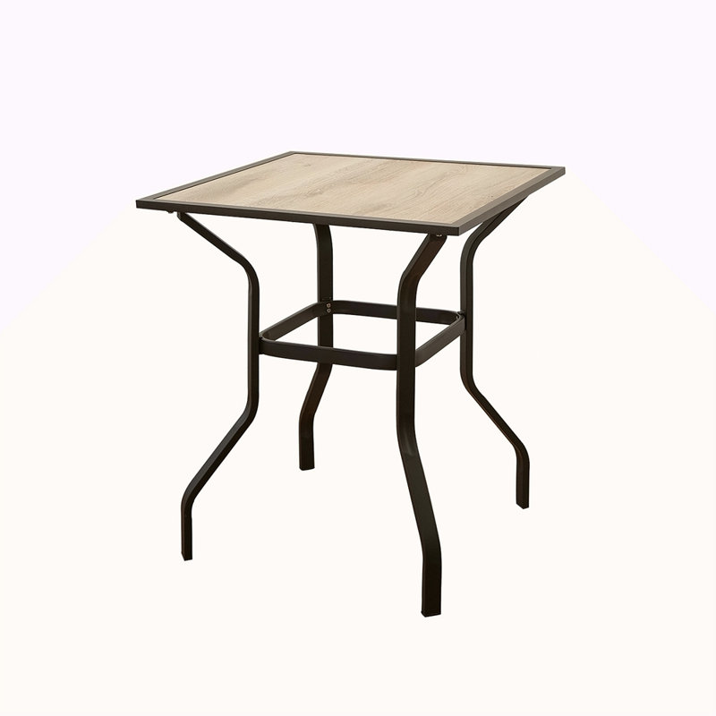 Table de bar d'extérieur carrée en métal avec plateau en bois pour terrasse de jardin (1 table)