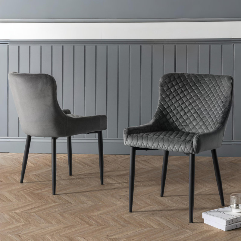 Wynnfield 49cm H Velvet Upholstered Metal Wing Back Side Chair in Grey, Grey