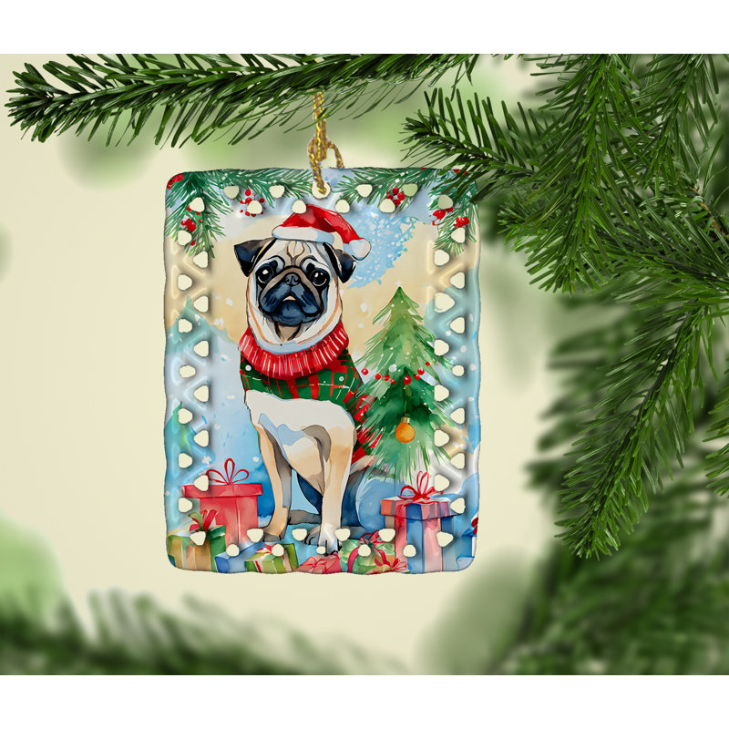 Ornement en porcelaine de Noël carlin, Pug 3595