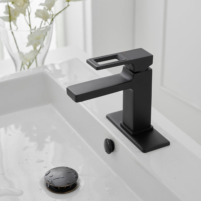 Single-handle Bathroom Faucet with Drain Assembly, Black, Deck Plate Included
