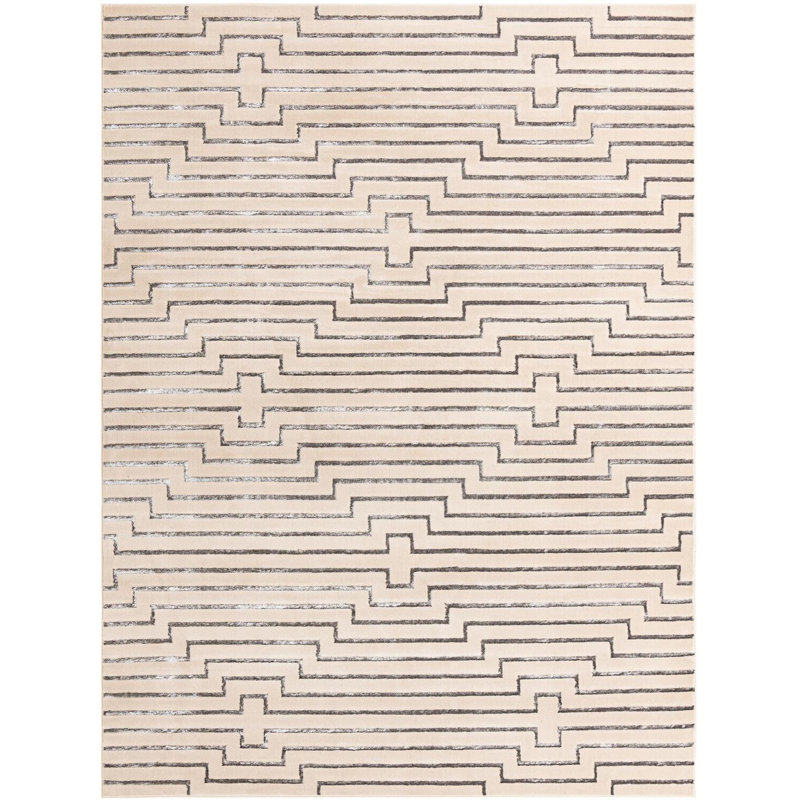Tapis contemporain blanc et argenté Omotayo, Rectangle 10 pi x 13 pi 1 po