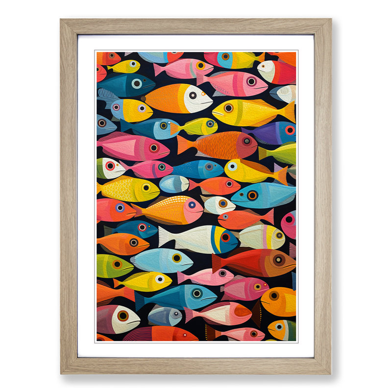 Fish Colour Field No.2 - Single Picture Frame Print on Wood, 34cm H x 25cm W x 2cm D, Oak