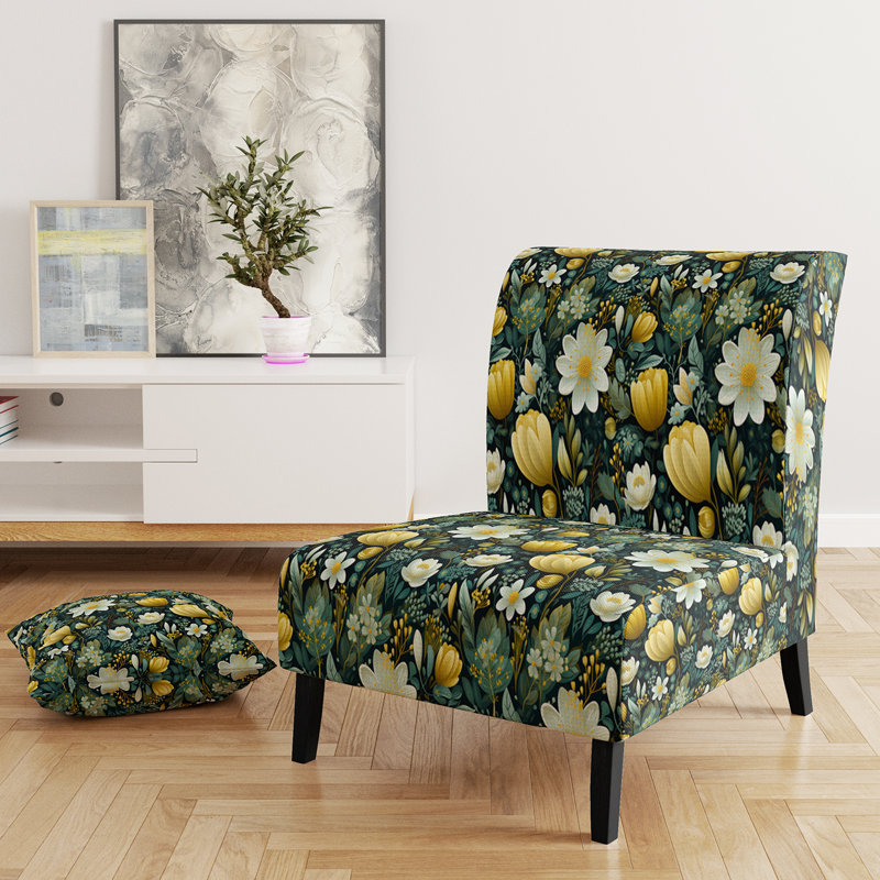 Motif Botanical Bliss Boho - Fauteuil de chambre rembourré scandinave, fauteuil d'appoint vert