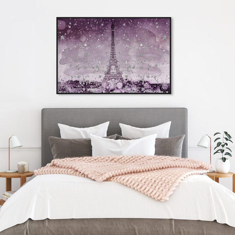 Eiffel Eiffel scintillant prune - impression sur toile tendue, H 24 po x l 36 po, Noir