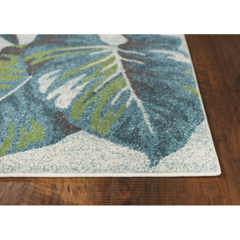 Tapis floral Alessa, Rectangle 5 pi 3 po x 7 pi 7 po, Sarcelle / Vert