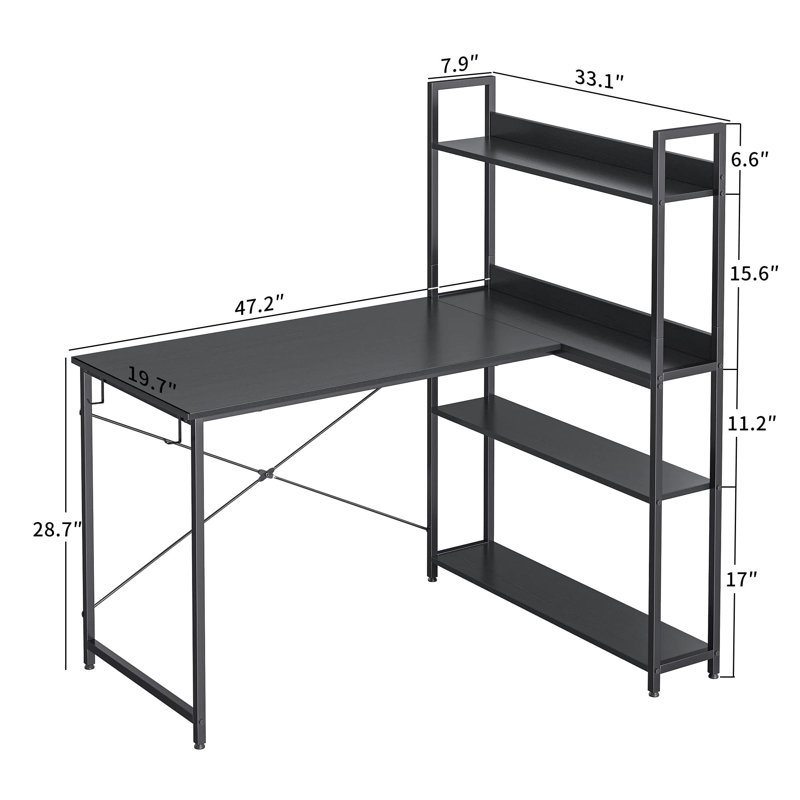 Bureau d'écriture en L Rickard, H 50,4 po x l 47,2 po x P 19,7 po, Noir nuit